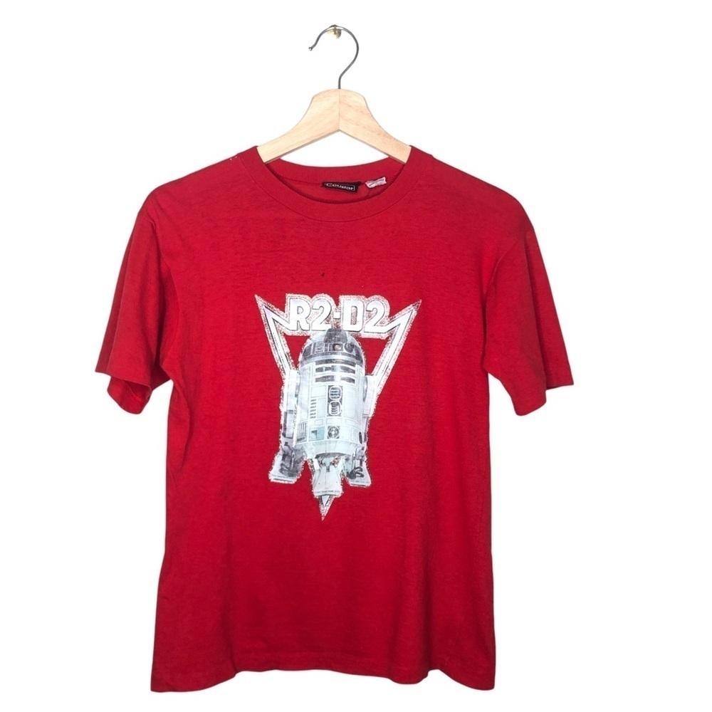 VINTAGE 80s 90s Star Wars Red R2D2 Collector Graphic T-shirt Size Small *Flaws*